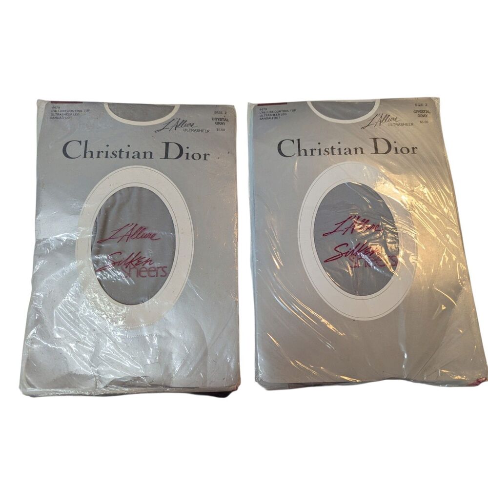 Vintage Christian Dior Ultra Sheer Pantyhose Sz 2 S/M Crystal Gray Lot of 2 NOS